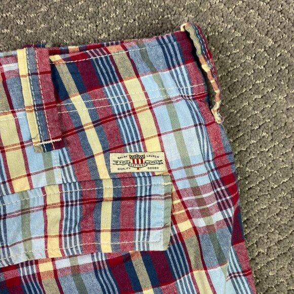 Ralph Lauren Polo Jeans Company Plaid Cargo Shorts Men's 40 Red Blue Madras - Picture 4 of 11